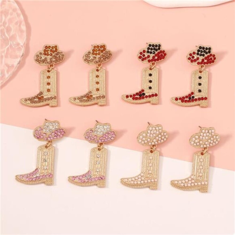 Rhinestone Cowboy Boot Dangle Earrings